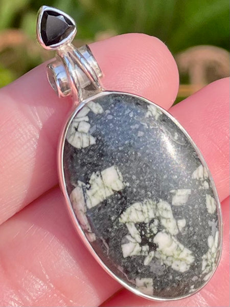 Chinese Writing Stone and Black Onyx Pendant - Morganna’s Treasures