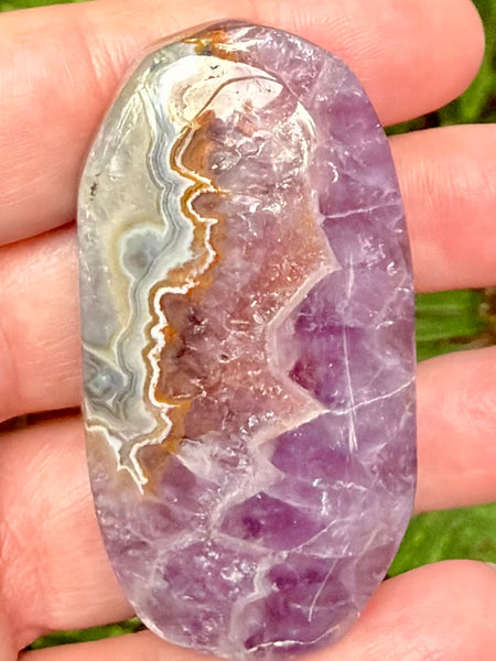Beautiful Amethyst in Crazy Lace Agate Palm Stone