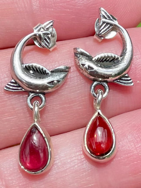 Dolphin Garnet Studded Earrings - Morganna’s Treasures 