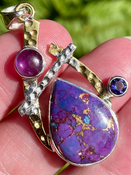 Purple Copper Turquoise, Iolite and Amethyst Pendant - Morganna’s Treasures 