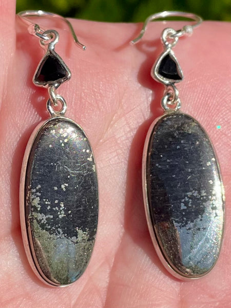 Pyrite in Magnetite (Healer's Gold) and Black Onyx Earrings - Morganna’s Treasures 