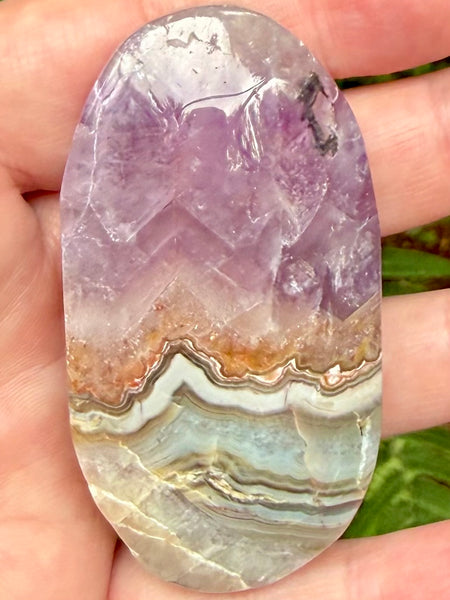 Beautiful Amethyst in Crazy Lace Agate Palm Stone