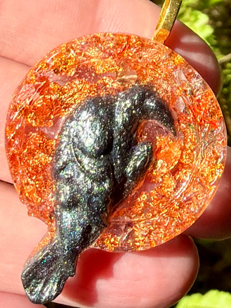 Crow Copper Resin Pendant