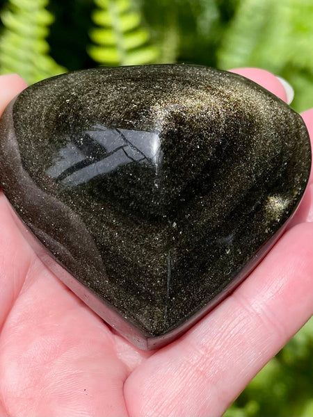 Gold Sheen Obsidian Heart Palm Stone - Morganna’s Treasures 