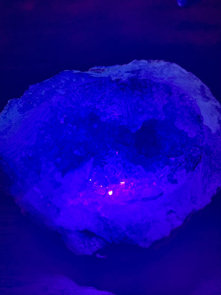 Fluorescent Trancas Geode with Calcite - Morganna’s Treasures 