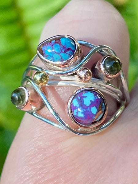 Purple Copper Turquoise and Peridot Ring Size 6 - Morganna’s Treasures 