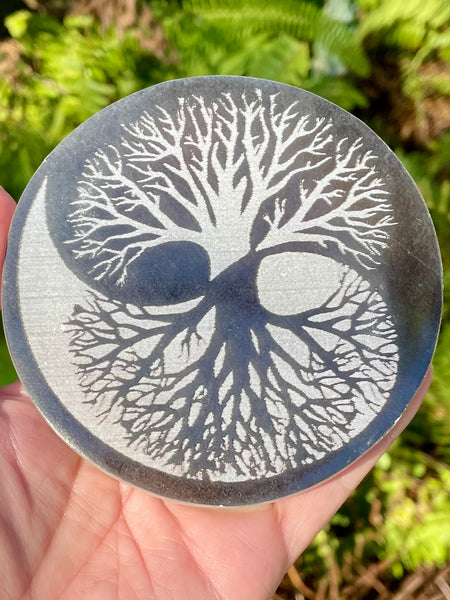 Black Onyx and Selenite Tree of Life Round Charging Plate