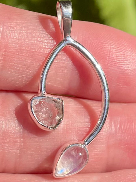 Rainbow Moonstone and Herkimer Diamond Pendant - Morganna’s Treasures 