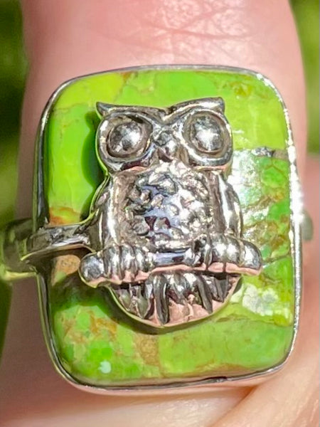 Green Mohave Turquoise Owl Ring Size 6.5 - Morganna’s Treasures 