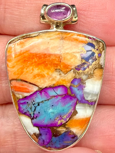 Spiny Oyster in Arizona Turquoise and Amethyst Pendant