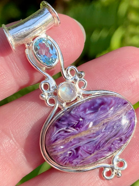 Charoite, Rainbow Moonstone and Blue Topaz Pendant - Morganna’s Treasures 