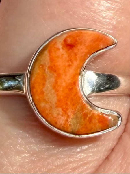 Orange Coral Crescent Moon Ring Size 8.5 - Morganna’s Treasures
