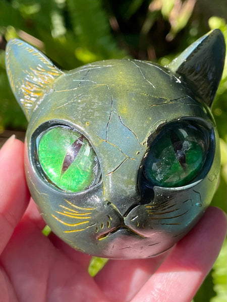 Resin Cat Head with Green Eyes - Morganna’s Treasures