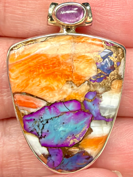 Spiny Oyster in Arizona Turquoise and Amethyst Pendant