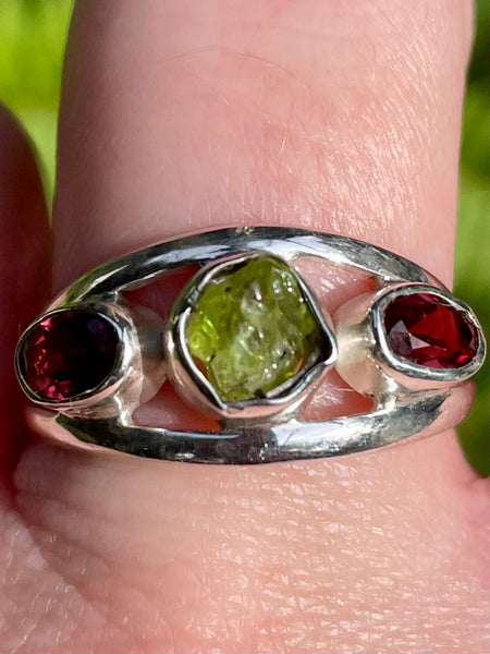 Rough Green Apatite and Garnet Ring Size 10.5 - Morganna’s Treasures 