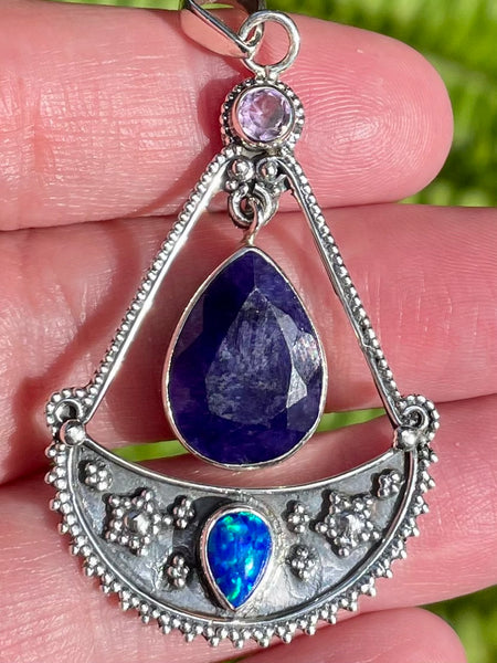 Blue Sapphire, Amethyst and Blue Opal Pendant - Morganna’s Treasures 