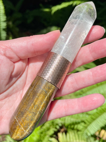 Tigers Eye and Clear Quartz Crystal Massage Wand - Morganna’s Treasures