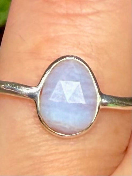 Faceted Blue Lace Agate Ring Size 7