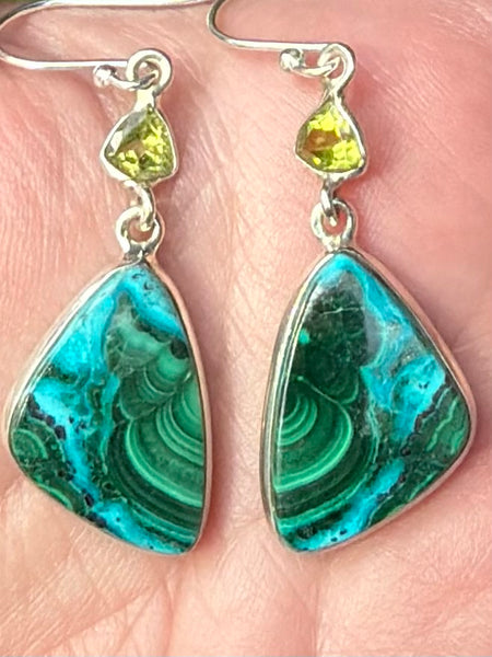 Malachite in Chrysocolla and Peridot Earrings - Morganna’s Treasures