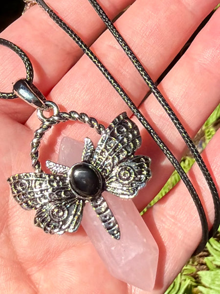 Rose Quartz and Black Onyx Butterfly Pendant/Necklace