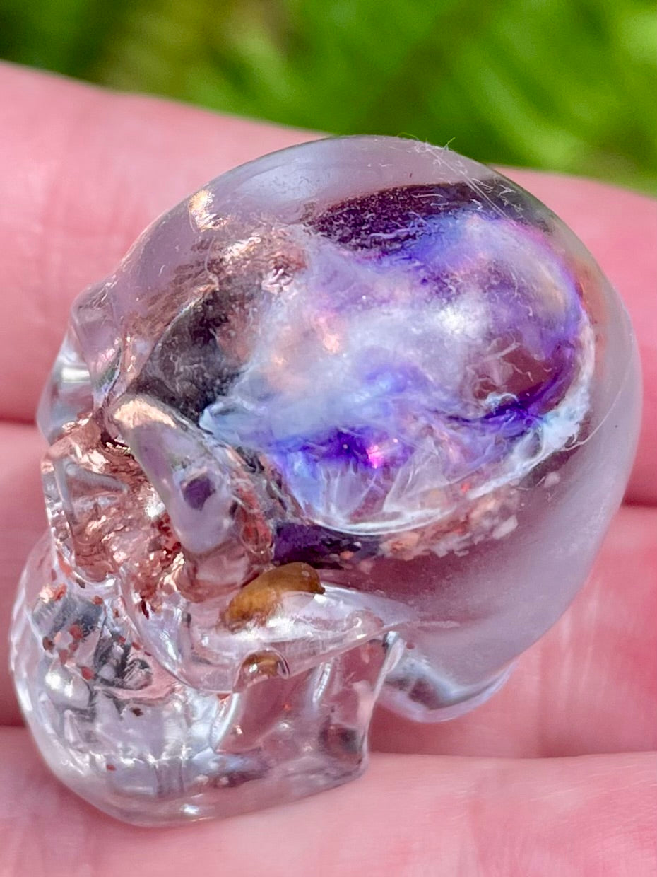 Small Sugilite , Clear Quartz & Copper Orgonite Skull - Morganna’s Treasures 