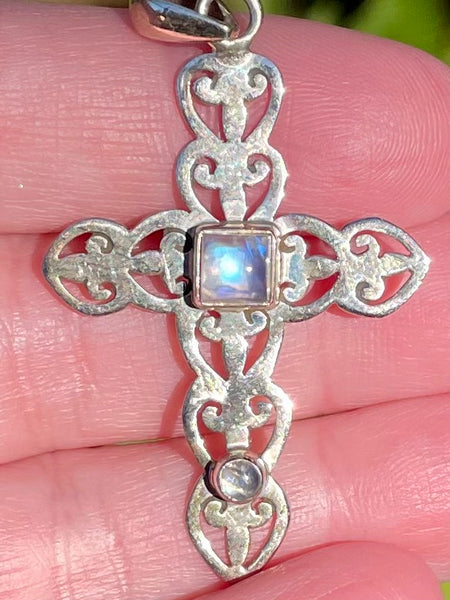 Rainbow Moonstone Cross Pendant - Morganna’s Treasures