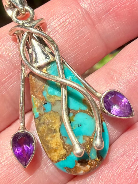 Blue Turquoise and Amethyst Pendant
