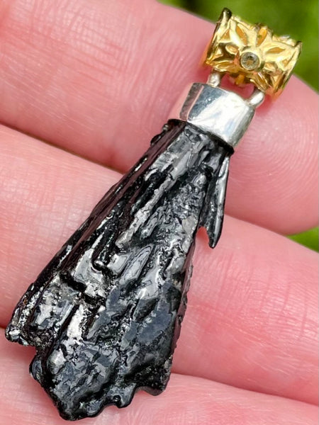 Moldavite and Black Kyanite Pendant - Morganna’s Treasures 