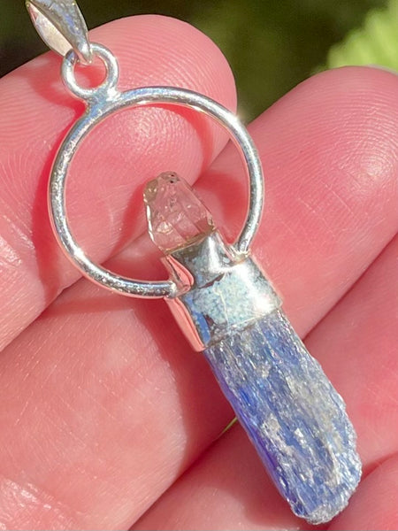 Blue Kyanite and Herkimer Diamond Pendant