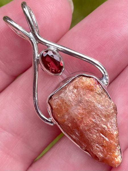 Rough Sunstone and Garnet Pendant - Morganna’s Treasures 