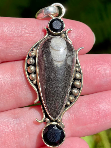 Orthoceras and Black Onyx Pendant - Morganna’s Treasures 