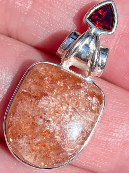 Rainbow Sunstone and Garnet Pendant - Morganna’s Treasures 