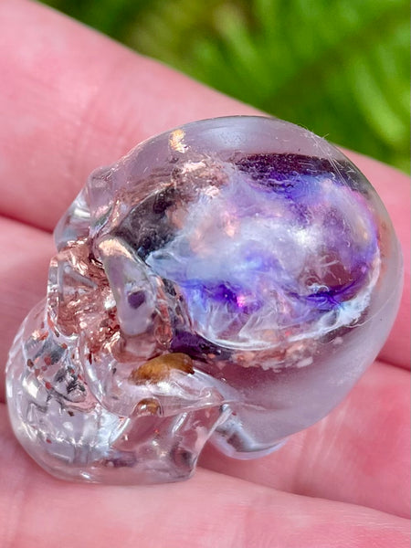 Small Sugilite , Clear Quartz & Copper Orgonite Skull - Morganna’s Treasures 