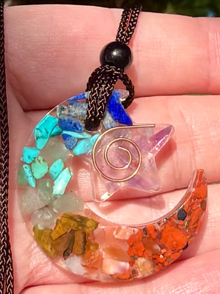 Chakra Moon and Stars Orgonite Necklace