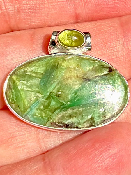 Green and Blue Kyanite with Peridot Pendant