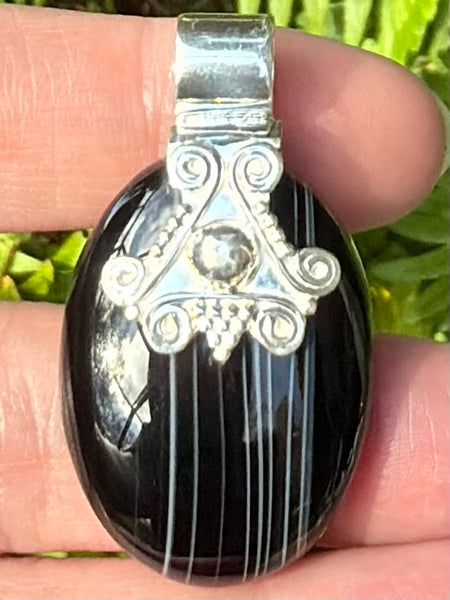 Black Botswana Agate Pendant - Morganna’s Treasures