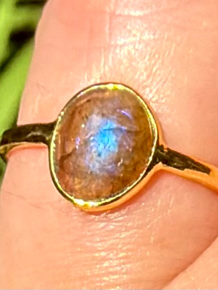 18K Gold over Sterling Silver Faceted Labradorite Ring Size 6.5