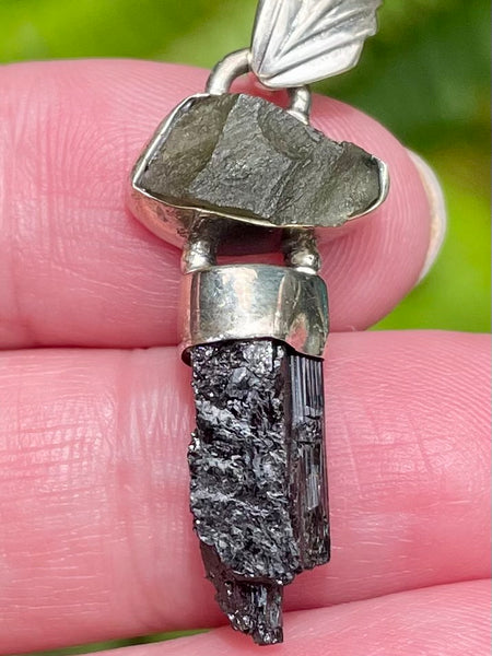 Moldavite and Black Tourmaline Pendant - Morganna’s Treasures 