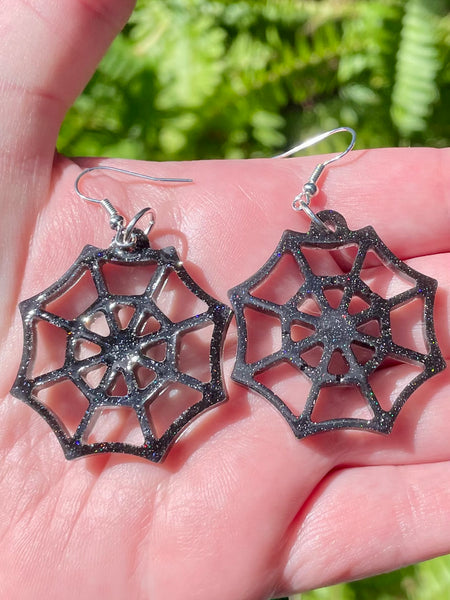 Sparkly Spider Web Resin Earrings - Morganna’s Treasures
