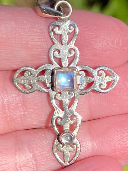 Rainbow Moonstone Cross Pendant - Morganna’s Treasures