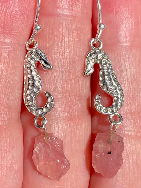 Rough Rose Quartz Seahorse Earrings - Morganna’s Treasures