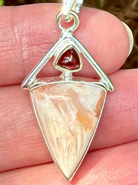 Orange Scolecite and Garnet Pendant