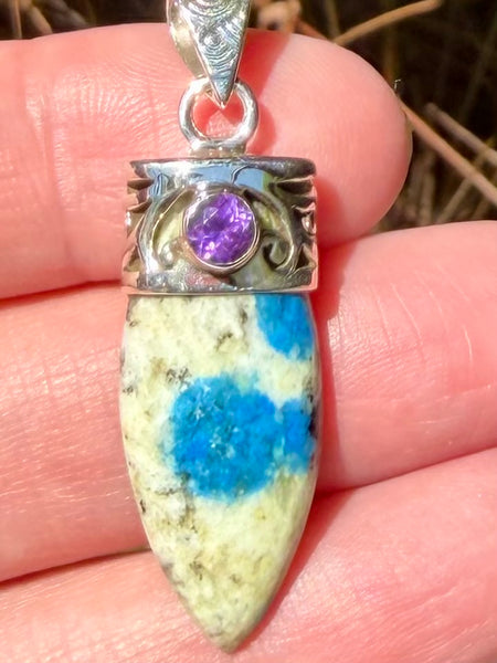 K2 Blue Azurite and Amethyst Pendant - Morganna’s Treasures