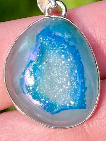 Marine Blue Aura Quartz Druzy Pendant