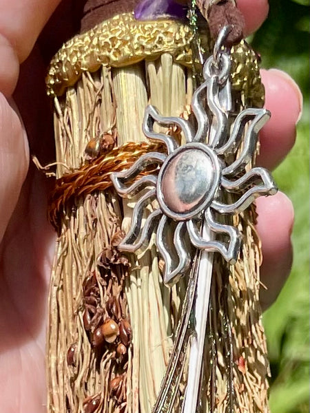 Selenite and Sorghum Altar Broom for Sweeping Away Negative Energy - Morganna’s Treasures