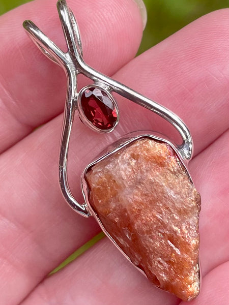 Rough Sunstone and Garnet Pendant - Morganna’s Treasures 