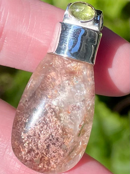 Ghost Phantom Garden Quartz (Lodolite) and Peridot Pendant