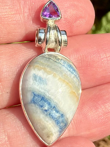 Blue Scheelite and Amethyst Pendant - Morganna’s Treasures