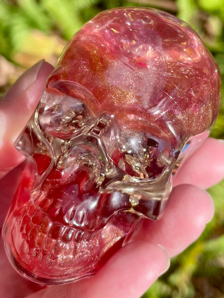 “Aura" Large Super Seven, Garnet, Pyrite, Sugilite, Opalite, Clear Quartz & Copper Orgonite Skull - Morganna’s Treasures