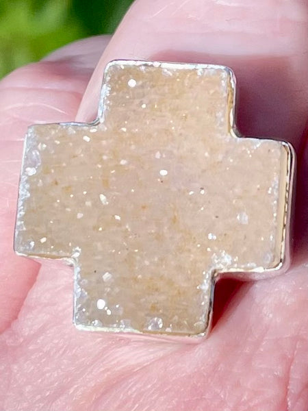 Quartz Druzy Cross Ring Size 8
